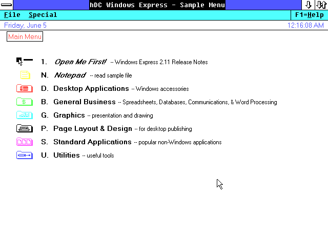 hDC Windows Express - Menu